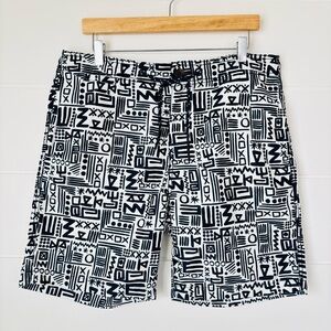 Surfside Supply Men's Black and White 8" Board Shorts Geometric Design Large